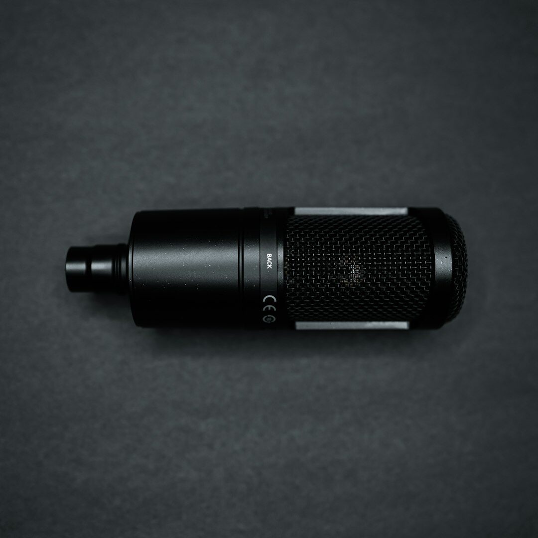 Podcast and video recording studio with professional microphone equipment